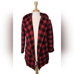 Field Flower 100% Wool Buffalo Plaid Hooded Check Jacket Cardigan Size M